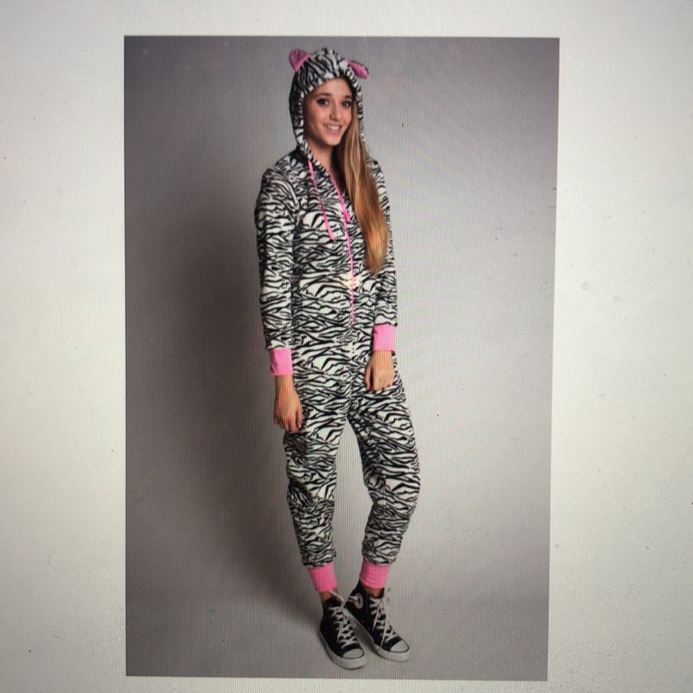 Totally Pink! Women’s Zebra onesie hooded Pajama